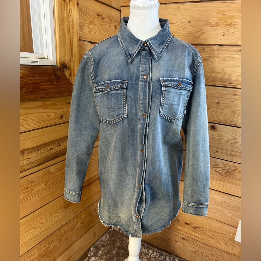 Vintage Blue Denim Pearl Snap Button Down Western Shirt Mens Extra Small